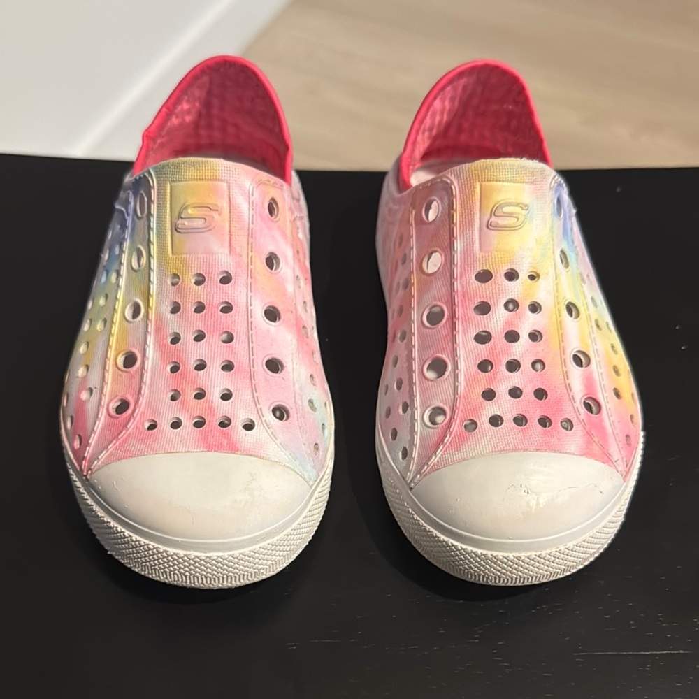 Skechers Pink and Yellow Slip-On Sneakers with Rainbow Gradient